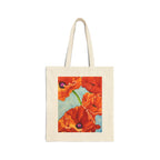 Natural cotton canvas tote with red poppy watercolor artwork by Tama Meyer.