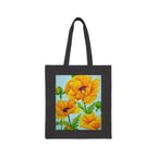 Natural black cotton canvas tote with golden poppy watercolor artwork by Tama Meyer